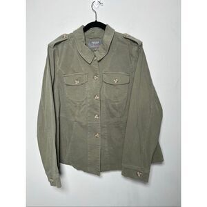 Torrid stretch twill peplum utility jacket in an olive green color size 3